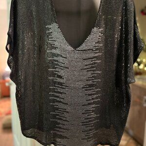 T Los Angeles Black Sheer Sequin Top, Medium